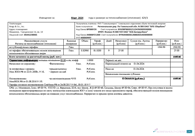 Belarus Gomel energo business utility bill template in .doc and .pdf format, fully editable